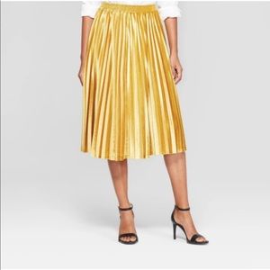Gold Velvet Pleated Midi Skirt- A New Day